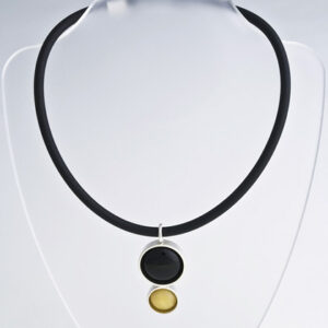 Whitby jet and creamy amber silver on rubber choker